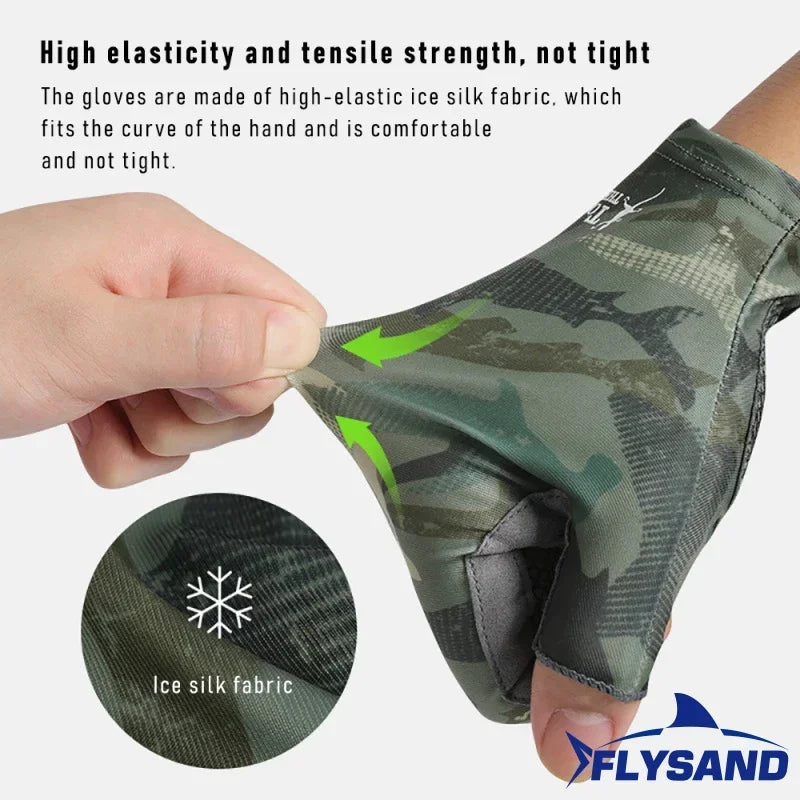 Fishing Gloves for Men Spring Summer Outdoor Sunscreen Non Slip Cool Ice Silk Half Finger Breathable