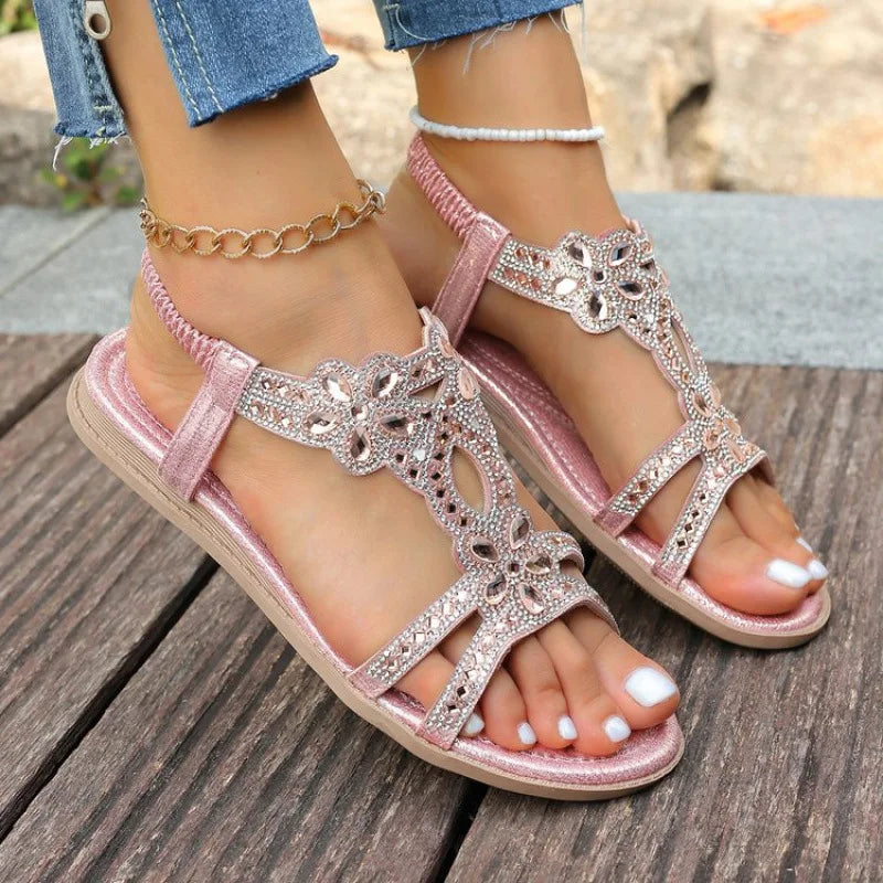 Women's Sandals Fashion Women Summer Sandals 2025 New Summer Shoes For Women Low Heels Flat Sandalias Mujer Crystal Footwear