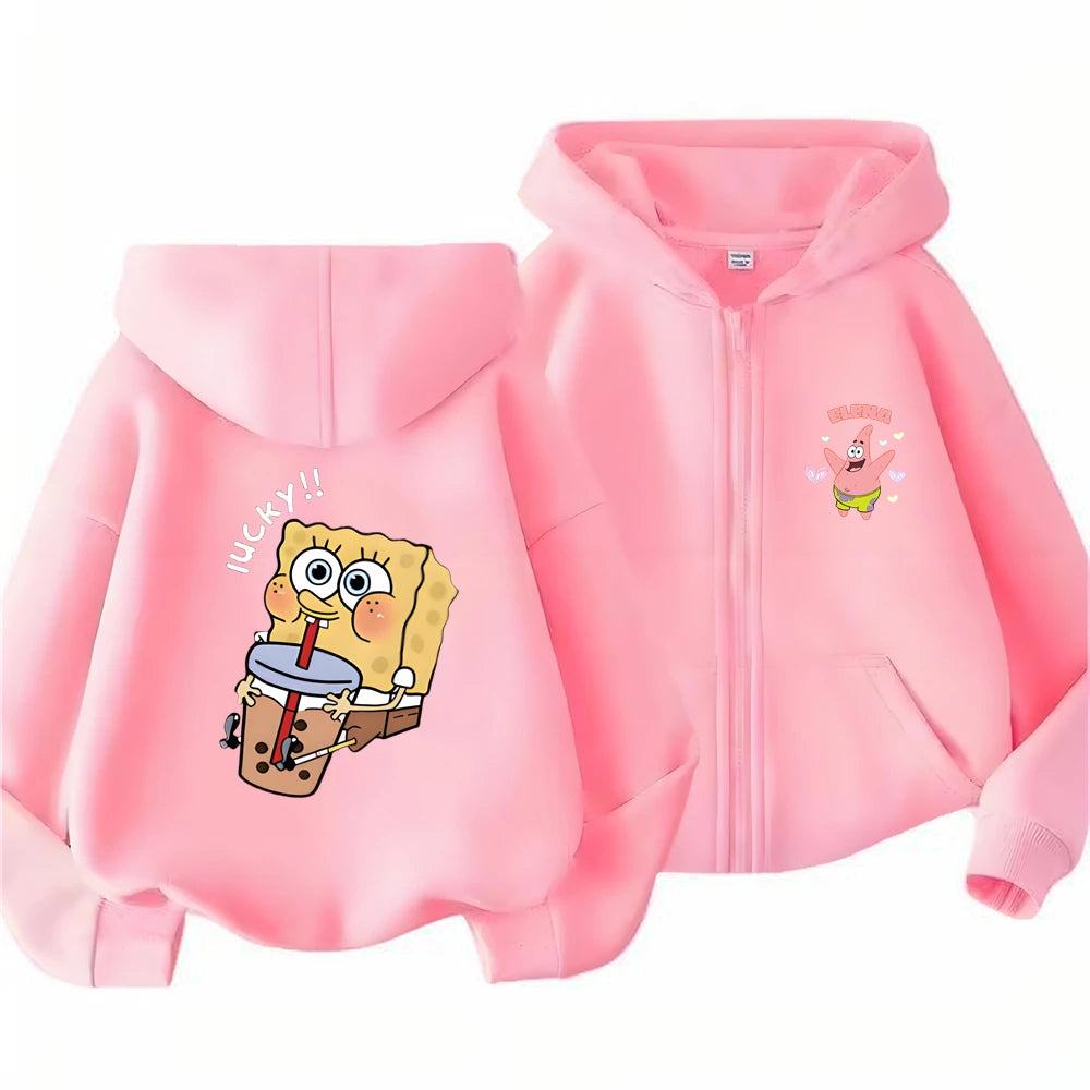 Hoodies Coat SpongeBob SquarePants Children gifts Zipper style Girls Boys Age 3-12 Kids Fashion black Pink fashion Sweatshirt