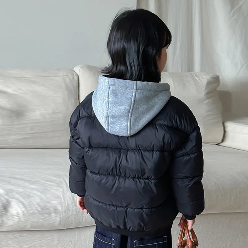 Kids Reversible Padded Jackets Boys Girls Winter Warm Down Coats Children's Thickened Outerwear Teenager Cotton Hooded Parkas