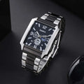 Men Watches Steel Fashion Elegant Rectangle Dial Steel Clock Quartz Watch Men's Silver-Black Cool Wristwatch Masculino Relogio