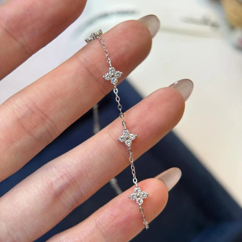 925 Sterling Silver Shiny Zircon Flower Bracelets For Women Charm Temperament Chain Bracelet Party Wedding Jewelry Holiday Gifts