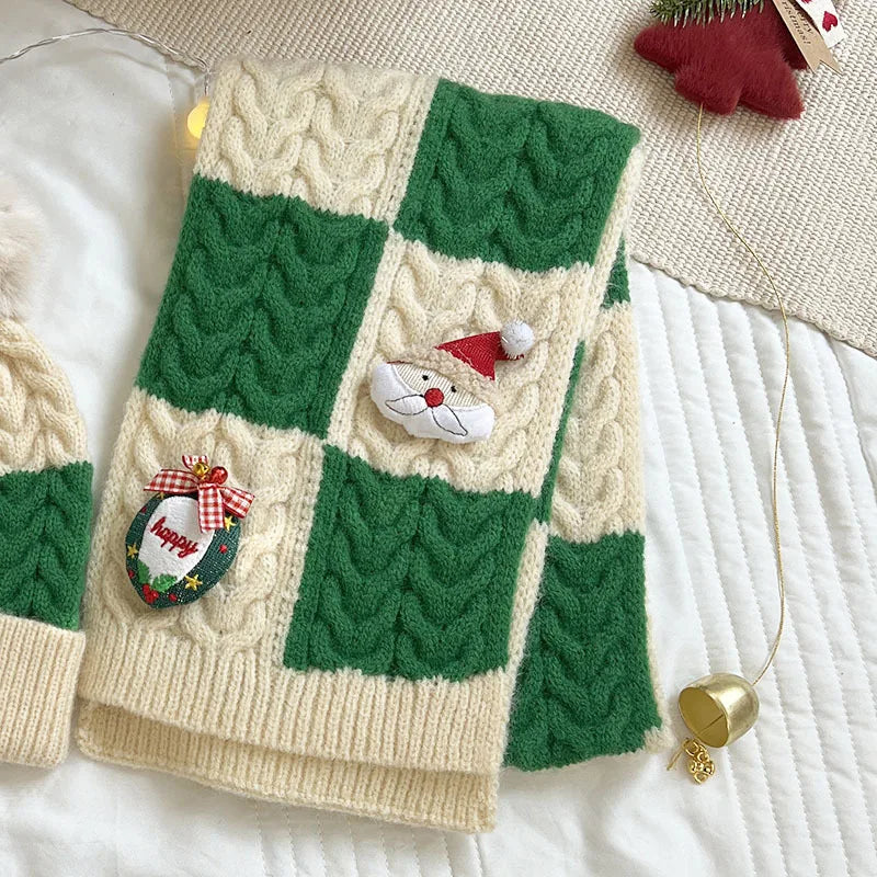 Kids' Christmas Knitted Wool 2in1 Scarf & Beanie Set - Winter Warm, Festive Decor, Unisex