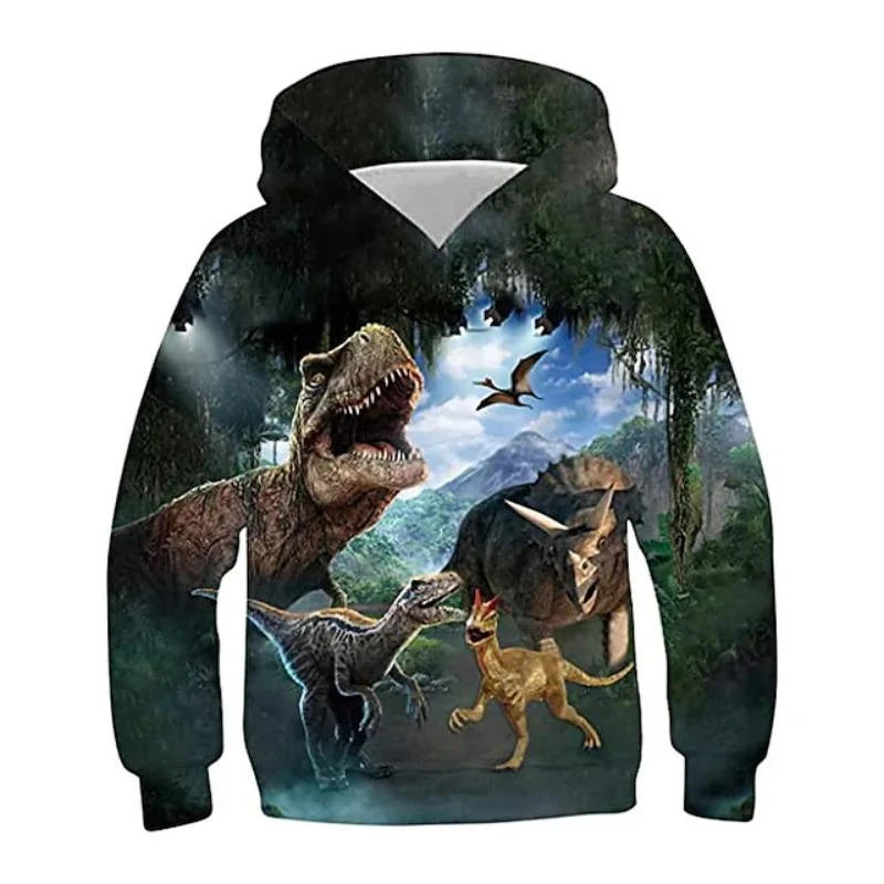 Fierce Dinosaur 3D Print Hoodie Men Children Clothing Long Sleeve Pullover Coat Harajuku Streetwear Autumn Casual Trend Hoodies