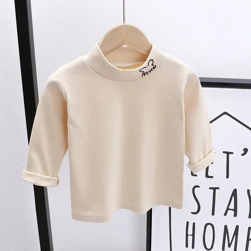 Children Clothing Girls Long Sleeve T-Shirt Soft Fabric Half-High Collar and Puff Sleeves Perfect for Play and School T-Shirts