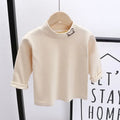 Children Clothing Girls Long Sleeve T-Shirt Soft Fabric Half-High Collar and Puff Sleeves Perfect for Play and School T-Shirts