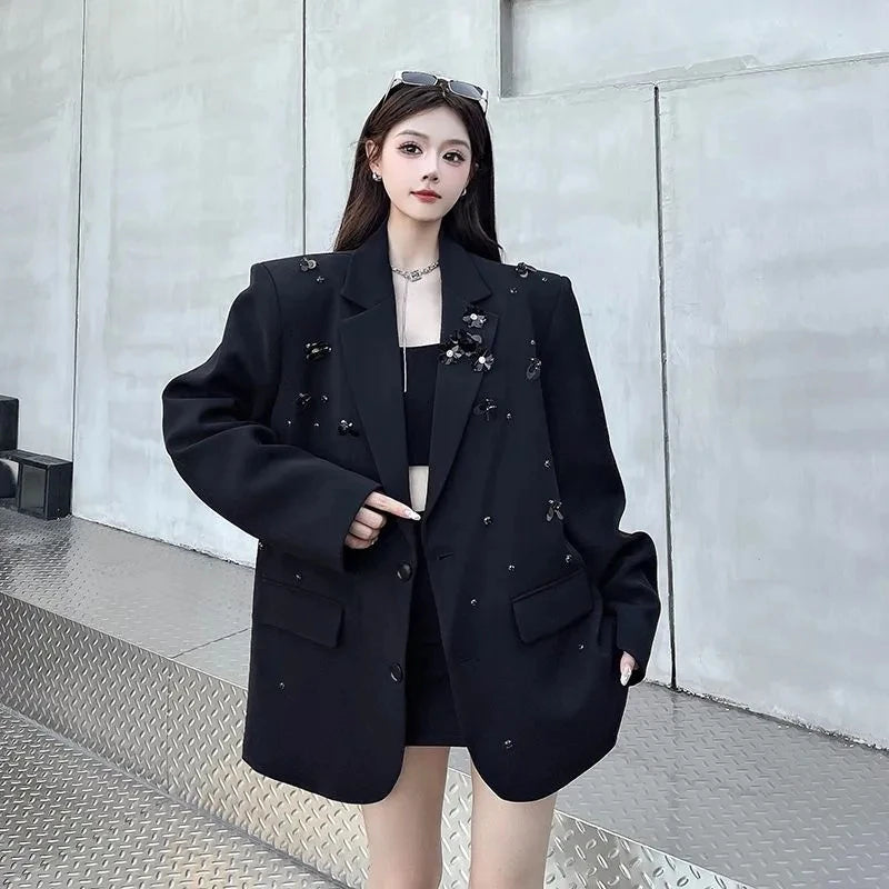New Korean Fashion High-Quality Women Blazer Autumn V-neck Loose Long Sleeve Temperament Casual Blazers Jackets Female Outerwear