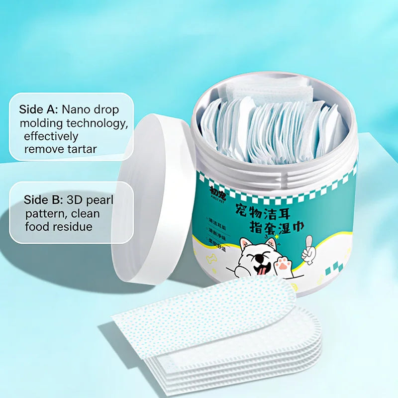 Pet Teeth Cleaning Finger Wipes, Natural Plant Extract, Dog Cat Oral Care, Remove Tartar Freshen Breath, Pet Grooming Supplies