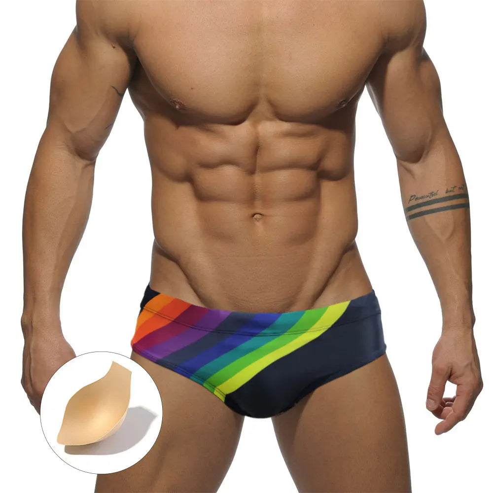Men's Swim suit Wear Briefs Swimming Push-Up Sexy Bikini Swimsuit Beach Short rainBow Surfing trunks men bathing suit  swimwear