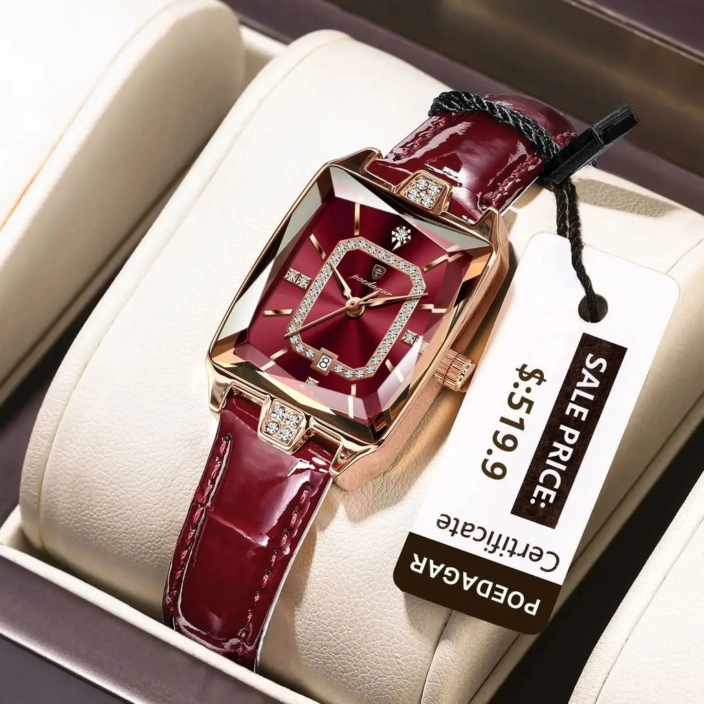 POEDAGAR Luxury High Quality Women Wristwatch Waterproof Date Rectangle Watch For Woman Leather Quartz Women's Watches Reloj+Box