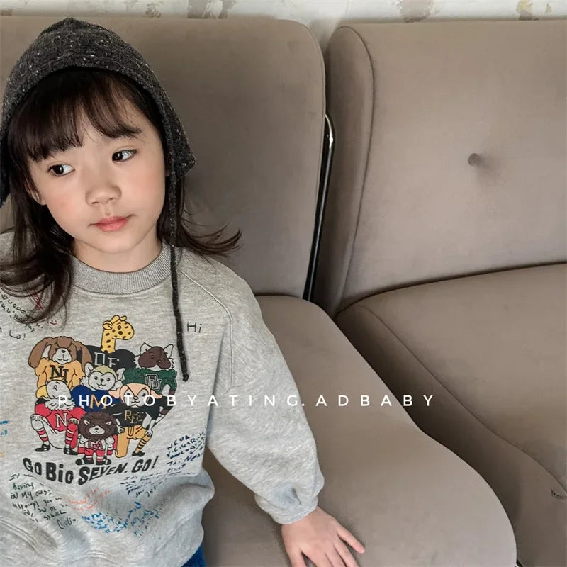 Kids Fleece Sweatshirt Winter Boys Girls Korean Style Warm Pullover Top Long Sleeve Toddler Baby Clothes Cotton Thick Unisex