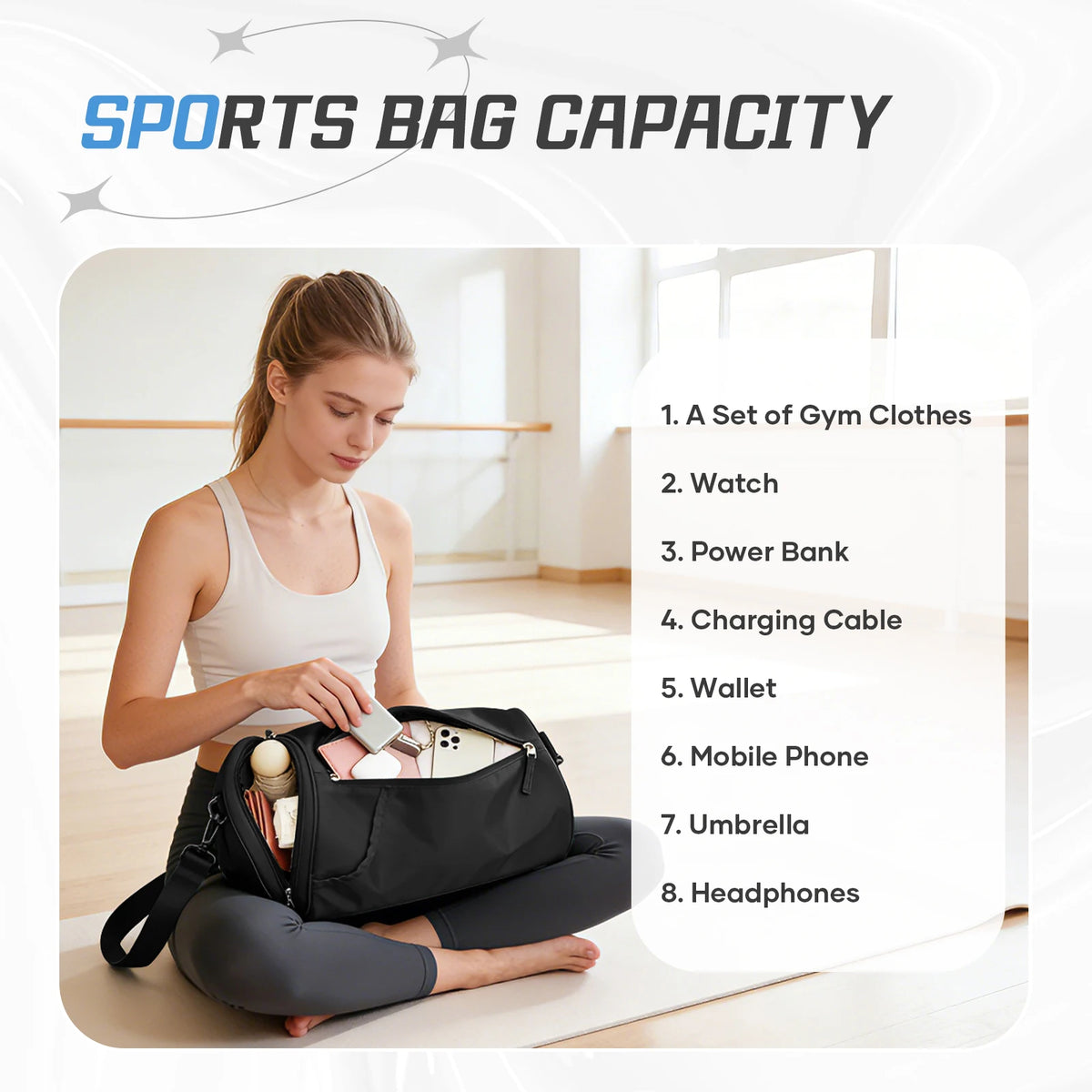 Sports Bag Men and Women for Adults, with Shoes Rack and Wet Pocket Waterproof Gym Duffle Bag for Fitness, Swimming and Travel