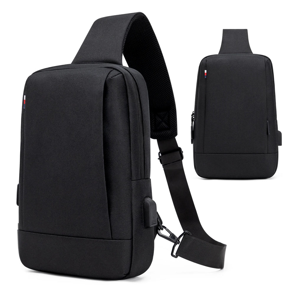 Men Bag Fashion New Solid Color Men Chest Bag Outdoor Casual Fashion One Shoulder Crossbody Bag Nylon USB Charging Shoulder Bags