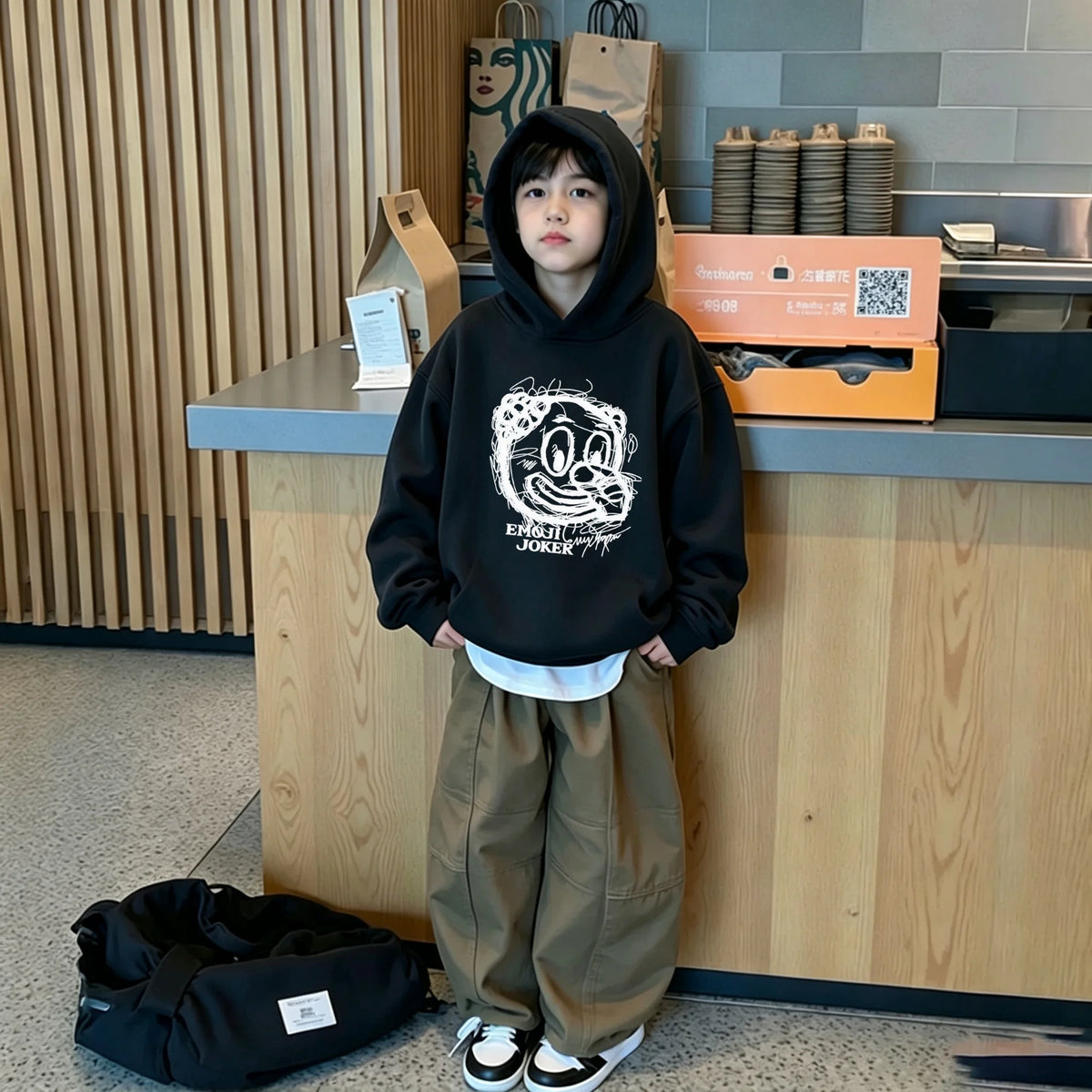 Boys Graffiti Joker Print Hoodie Autumn Kids Loose Hooded Sweatshirt Children Casual Long Sleeve Pullover Tops