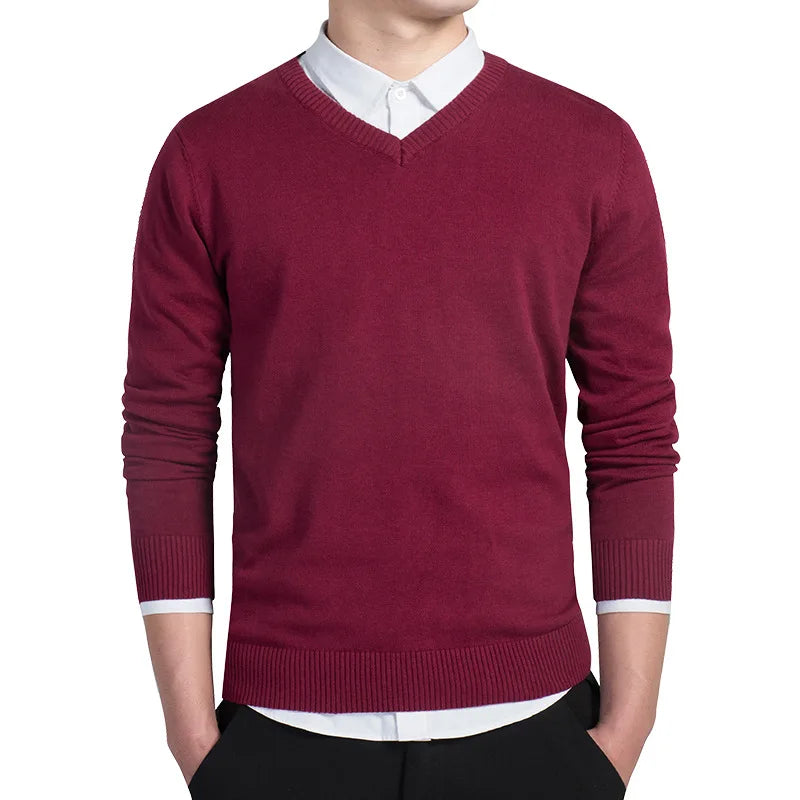 Sweater Men 2026 Autumn Casual Pullovers Men V-Neck Solid Cotton Knitted Brand Clothing Slim Fit Male Sweaters Pull Homme