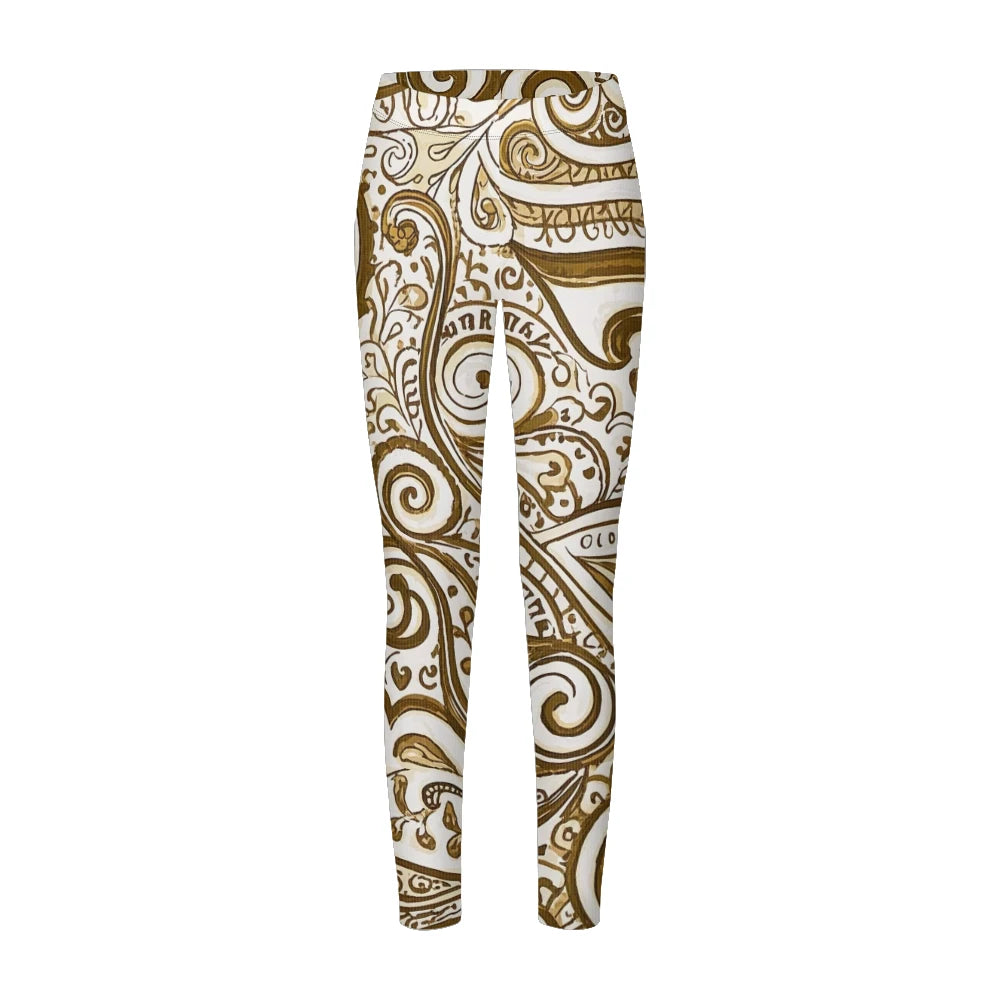 Women High-Waisted Vintage Paisley Print Sports Leggings Full Length Athletic Pants for Yoga Fitness and Casual Boho Chic Wear