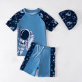 Kids Shark Print Swimwear Set 3Pcs Boys Short Sleeve Rash Guard Swimsuit + Trunks + Hat Children Beachwear Boys Bathing Suit