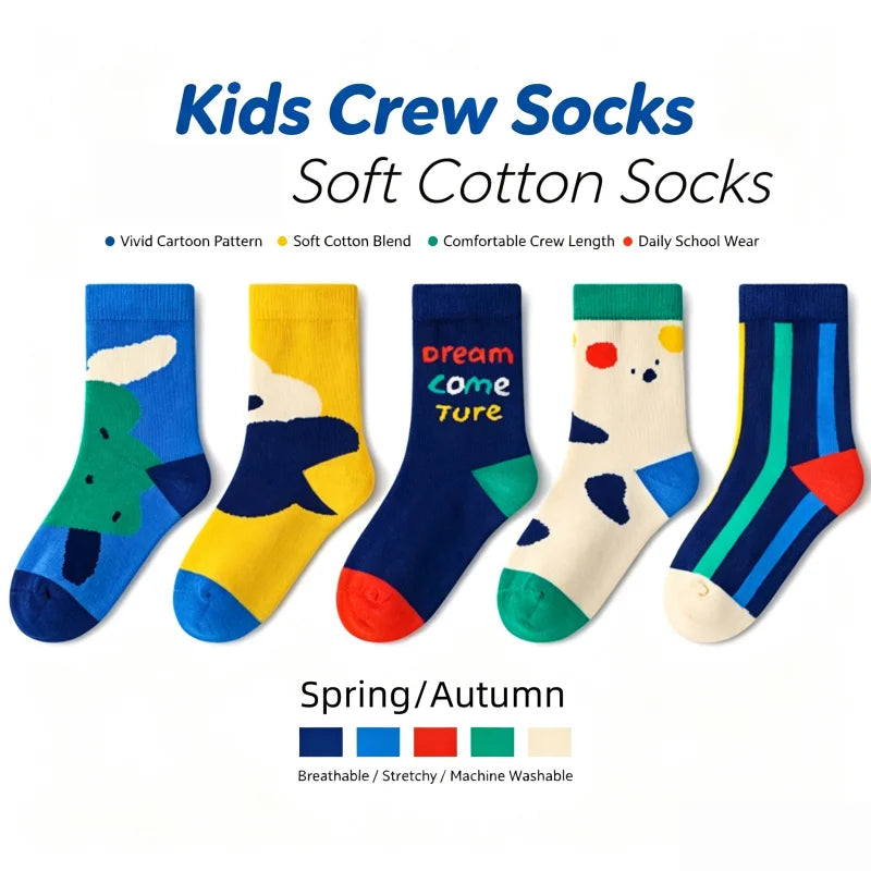 XJK Baby Socks Children Spring Socks Boys Funny Puppy Pattern Socks 5 Pairs Cotton Socks Kids Sock