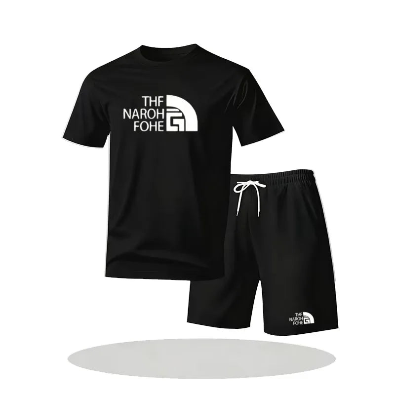 Men's Summer Fitness Sportswear Set Short-Sleeved T-Shirt & Shorts Two-Piece Breathable Quick-Drying Casual Sportswear