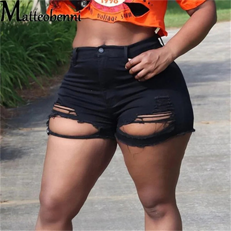 Fashion Sexy High Waist Ladies Denim Shorts New Summer New Women's Ripped Hollow Out Hole Streetwear Shorts Jeans