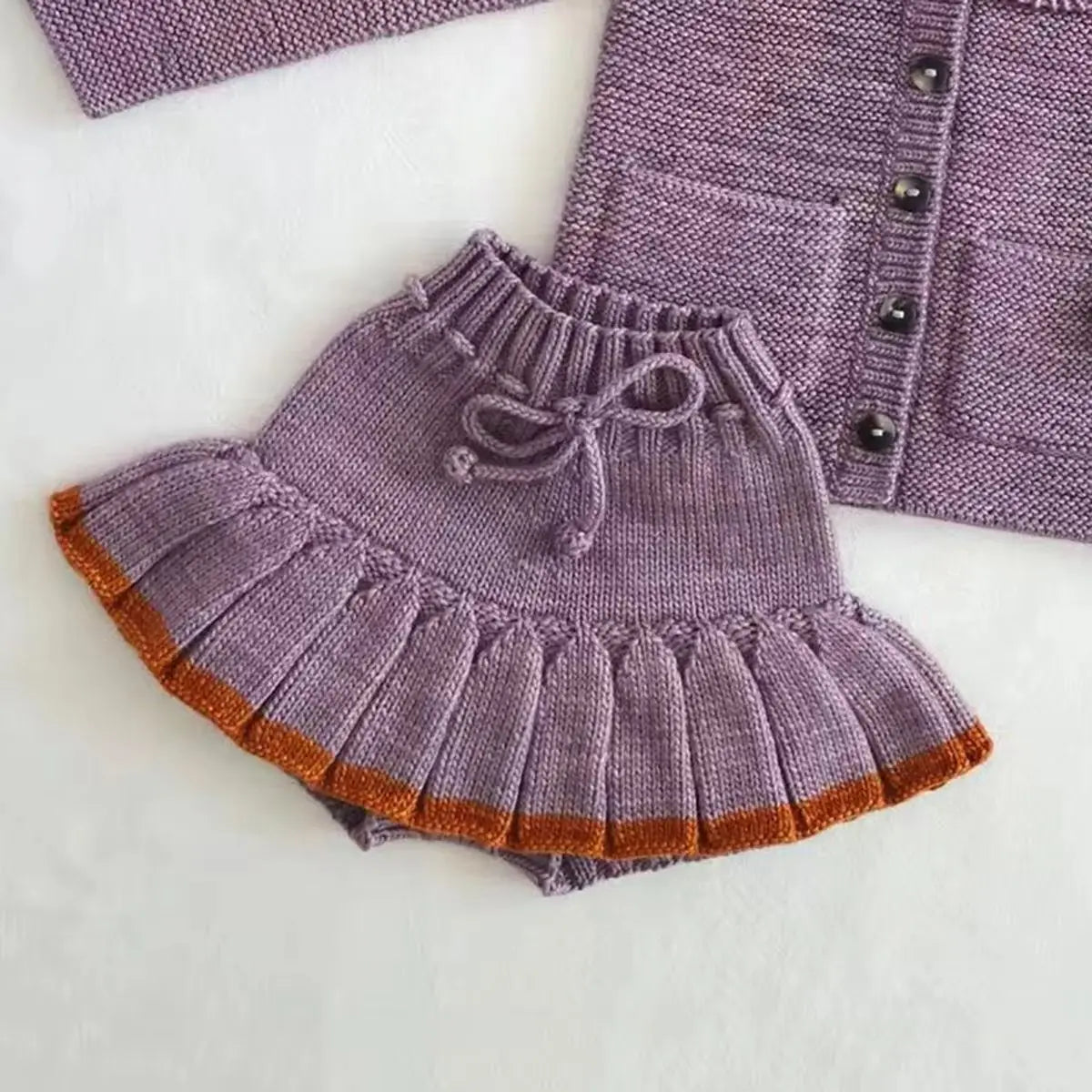 Girls Sweater Set 2026 New Autumn Winter Purple Heart Bow Knit Sweater Skirt Pants 2 Piece Set Kids Fashion Outfit
