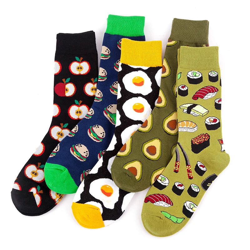 High Quality Funny Socks Women Men Cartoon Socks Seafood Eggs Avocado Sushi Sokken Calcetines Unisex Hip Hop Skateboard Socks