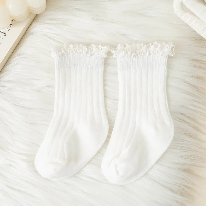 Kids Short Socks Ruffle Baby Girls Toddlers Cute Soft Cotton Sock Lace Flower Children School Uniform Socks For 0-8 Years