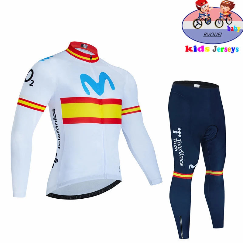 Baby Movistar Cycling Clothing Breathable Children Long Sleeve Jersey Set Breathable Sportswear Kids Bicycle Maillot Ciclismo