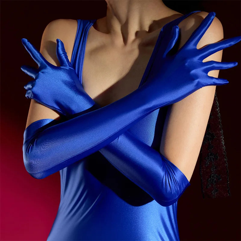 Women Sexy Gloves Oil Shiny Anti-Hook Five-Finger Elastic Silk Smooth High Density Elastic Summer Sunscreen Long Sleeves Cover