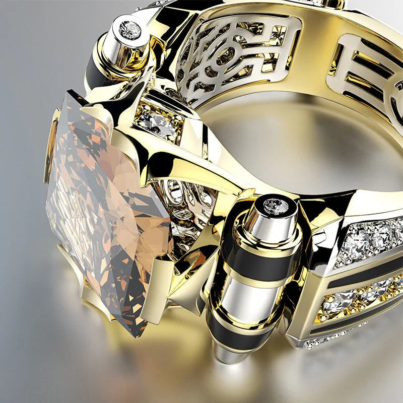 Luxury Mens Jewellery Rings for Men Gothic Stainless Steel Ring Gold Color Square Stone Fidget Ring Vintage Jewelry