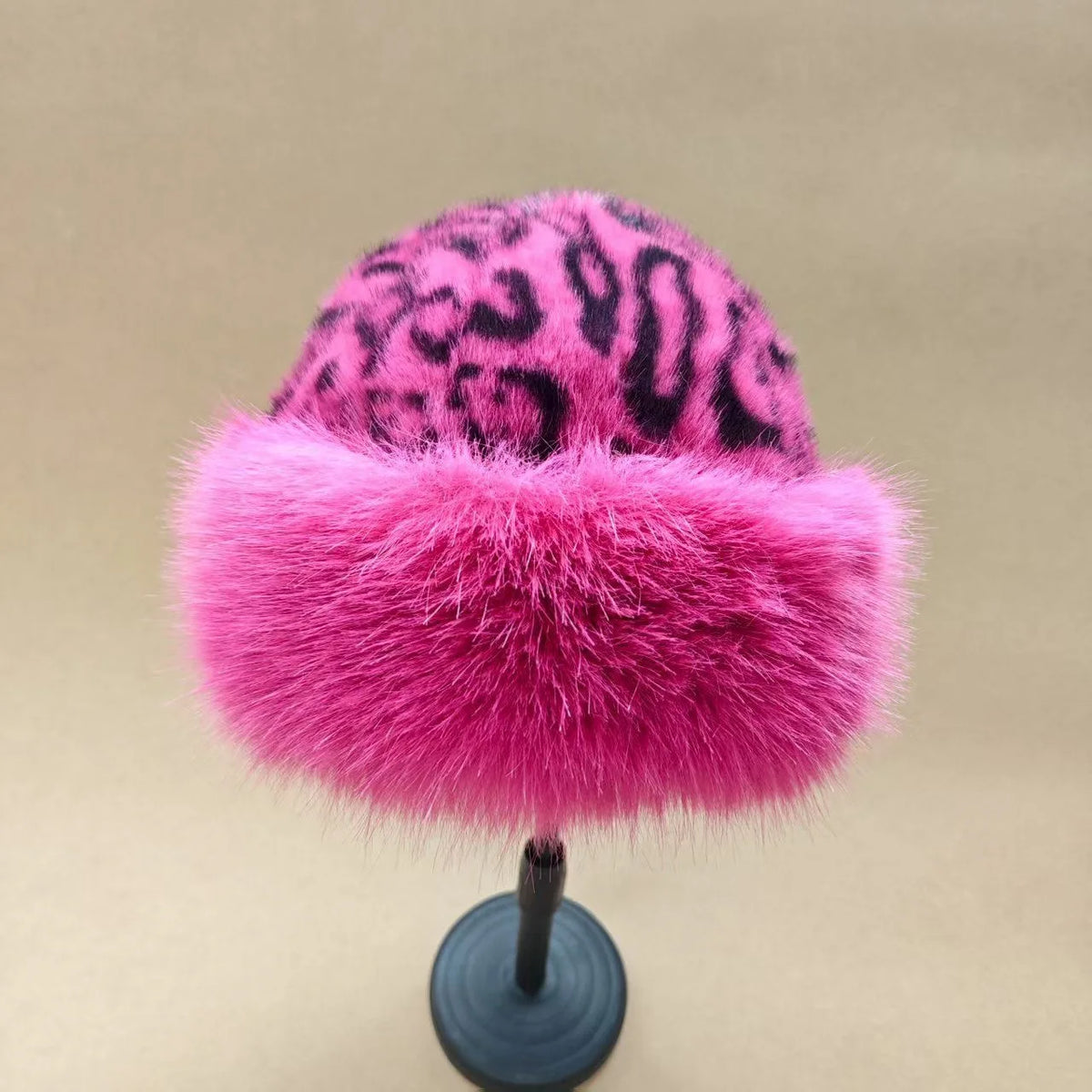 Fashionable Leopard Print Plush Hat Women's Autumn and Winter Retro Thickening Cold Protection To Show The Face Hats for Women