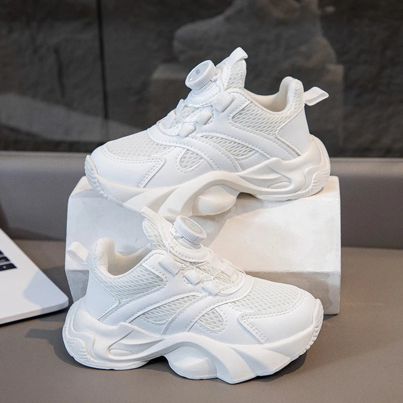 Kids' Fashion Chunky Sneakers Breathable Mesh Rotating Lock Strap Athletic Shoes for Boys and Girls