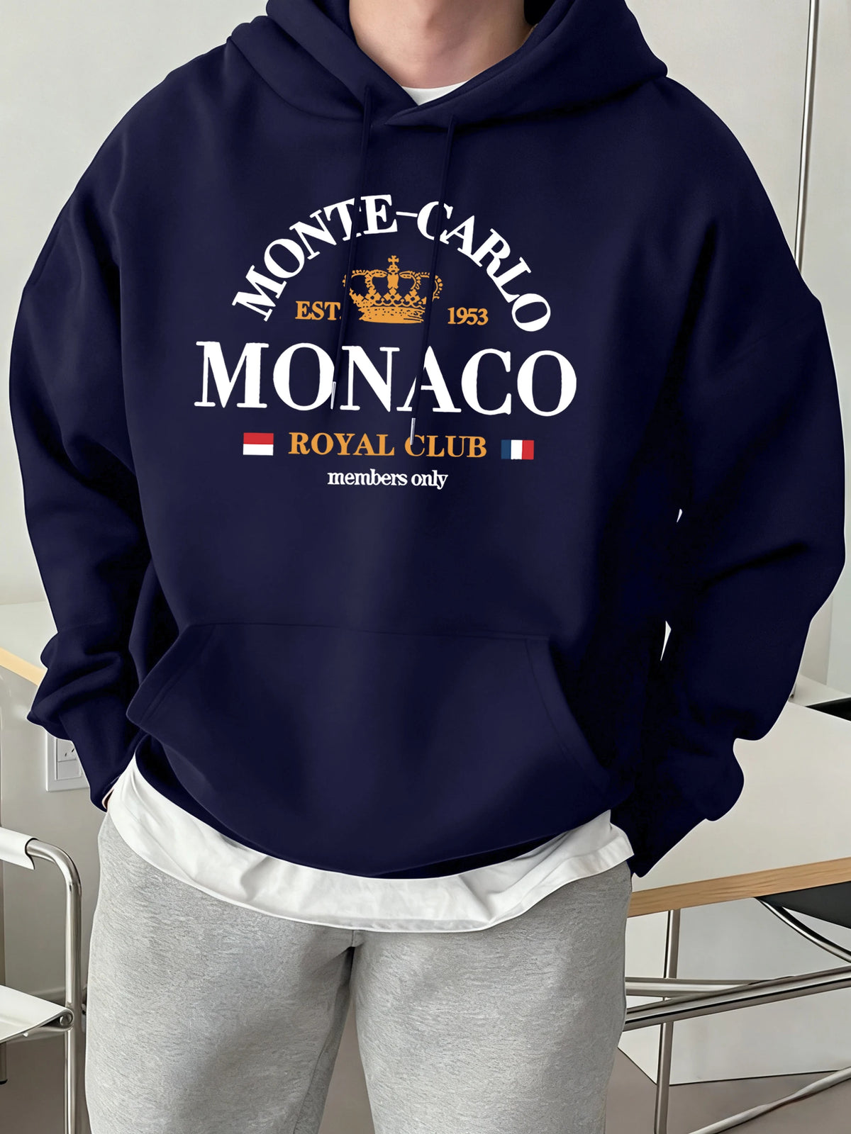 Monte-Carlo Monaco Printing Men Fashion Hoody Basics Comfortable Sweatshirts Casual Fleece Tops Oversized Street Sportswears