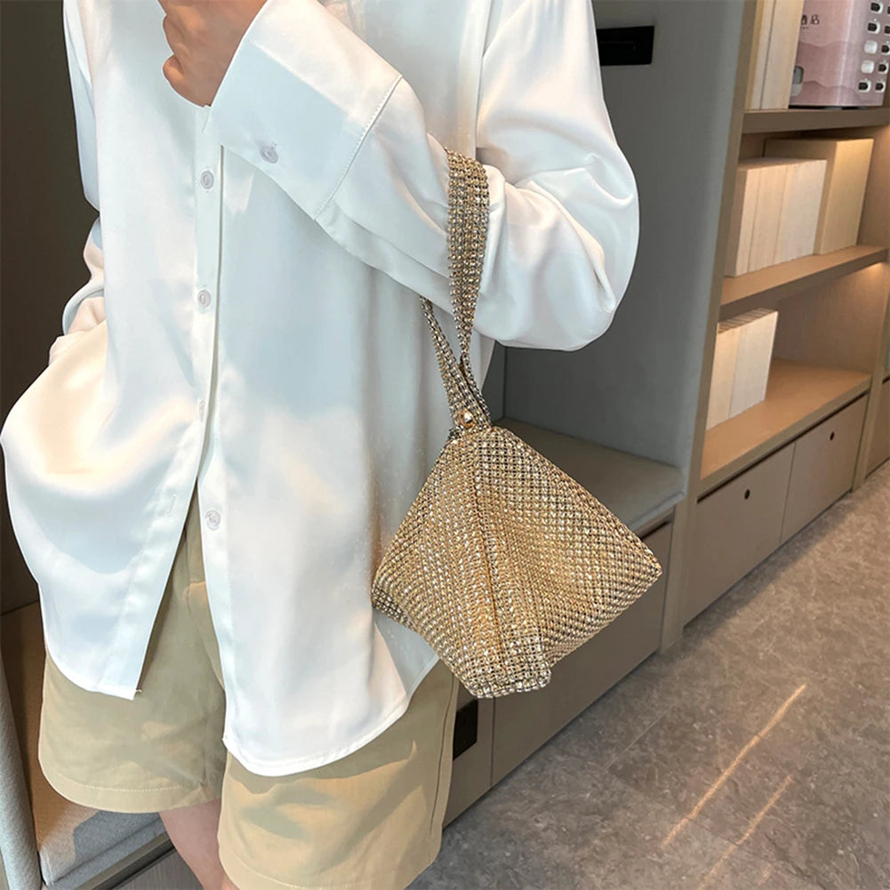 Glitter Evening Dinner Clutch Bag Women Lady Stylish Evening Bag Rhinestone  Large Capacity Underarm Bag Everyday Shoulder Bag