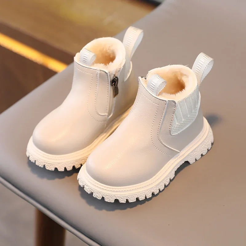 Kids Short Boots Fashion Boys Shoes Autumn Winter Leather Children Boots Non-Slip Toddler Girls Boot Toddler Snow Shoes