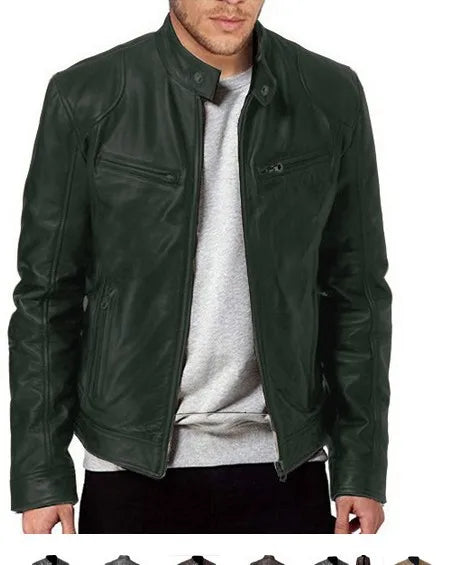 Men Coats Pu Jackets Thick Warm Coat Stand Collar Full Sleeve Zipper Jacket Open Stitch Casual Regular Autumn Winter 2024