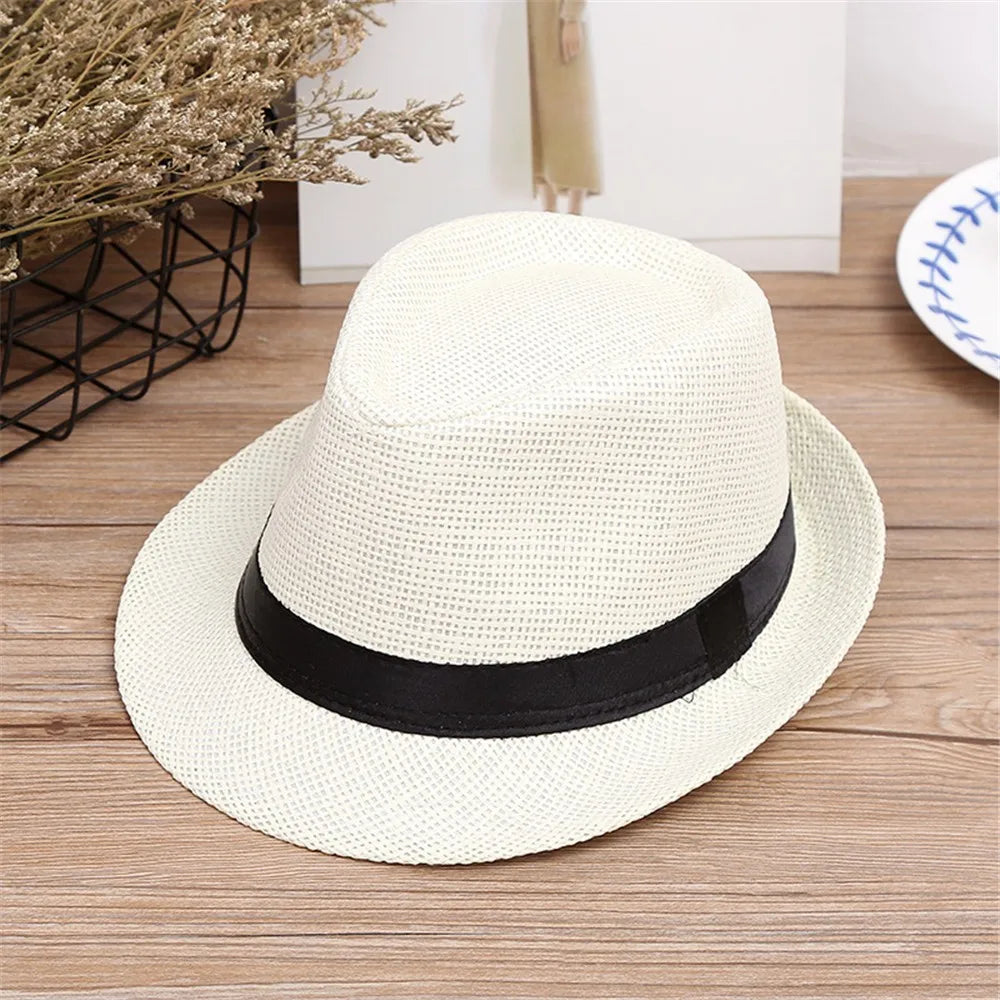 Children Kids Summer Beach Straw Hat Jazz Panama Breathable Hat Large Brim Outdoor Breathable Hats Girls Boy Sunhat