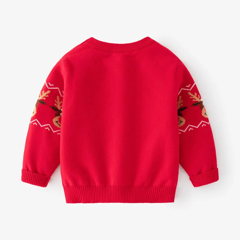 Winter Thickened Children's Sweater Boys And Girls Double Deer Jacquard Kid Sweater Knitted Red Christmas Decoration Clothing