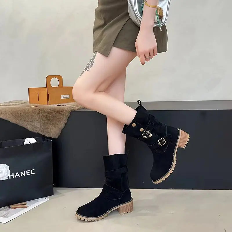 Women Boots Fashion Outdoor Comfortable Boots Trend Vintage Detachable Western Boots Women Solid High Quality Style Shoes Women