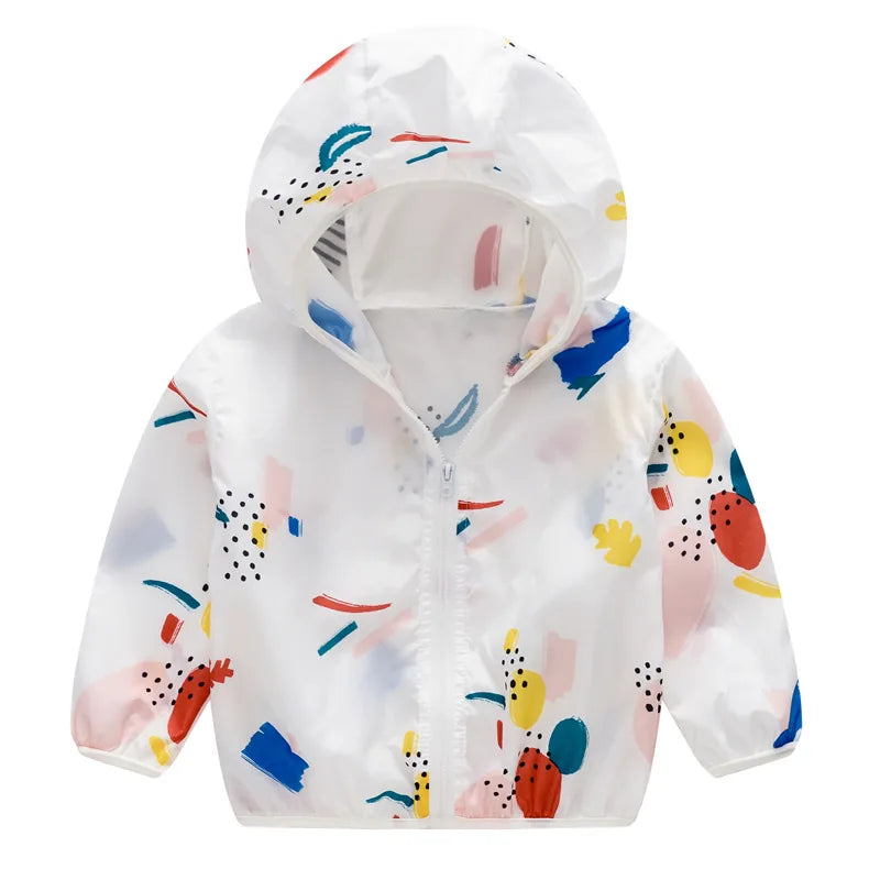 Summer Sun Protective Baby Jackets Thin Hooded Kids Coats Cartoon Children Outerwear Clothing for Girls Boys with Storage Bag