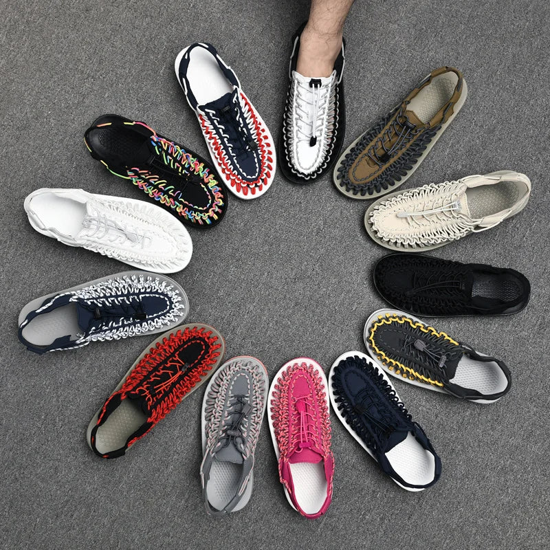 Women Sandals Fashion Handmade Weaving Design Beach Slippers Men Summer Breathable Casual Flat Sandals Outdoor Couples Big Size