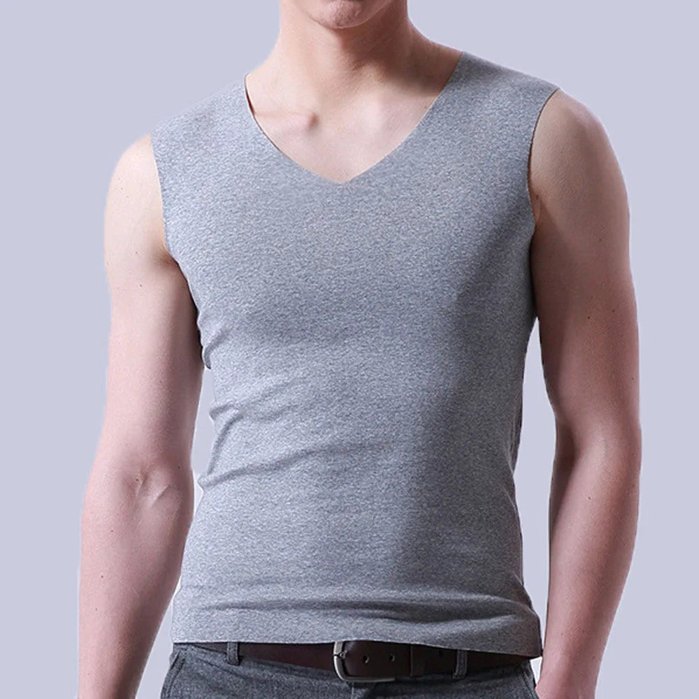 Men's Vests Summer Ice Silk V Neck Sleeveless Solid Color Slim Seamless Fitness Tank Tops QXMY-02024002