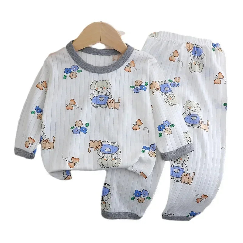 Baby Pajamas Summer Children's Long-sleeved Trousers Home Clothes Suits Cotton Underwear Thin Pajamas Air-conditioning Clothes