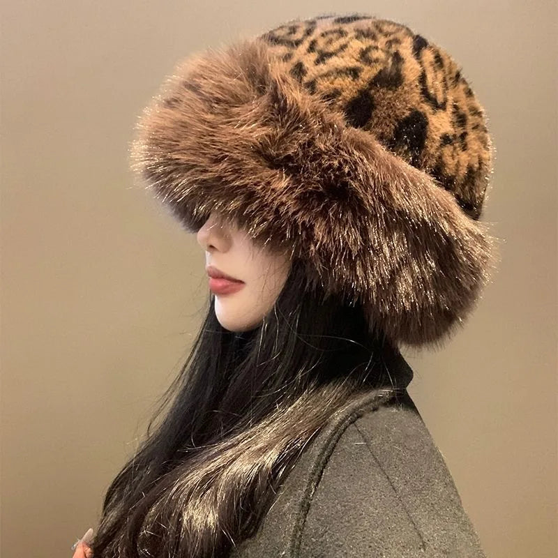 Women's Pullover Hats New Leopard Print Personalized Fashionable Cool Retro Beanies Thickened Plush Warm Plush Hats For Girl