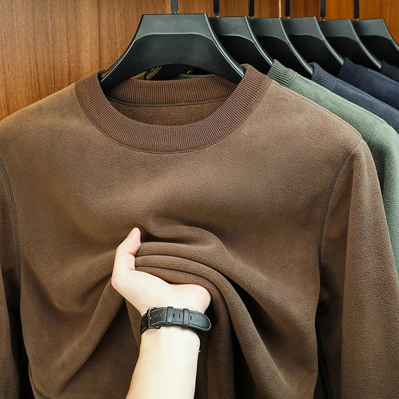 Autumn and Winter Men's Velvet Hoodie Long Sleeve Round Neck Solid Color Fashion Casual Versatile Top