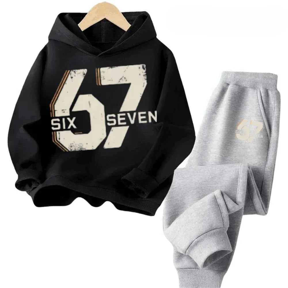 67 Chic Children's Hoodies Set 4-13Y Korean Streetwear Block Tracksuit Fashion Comfortable Kids Sweatshirt 2 Pcs Sets Pant Suit