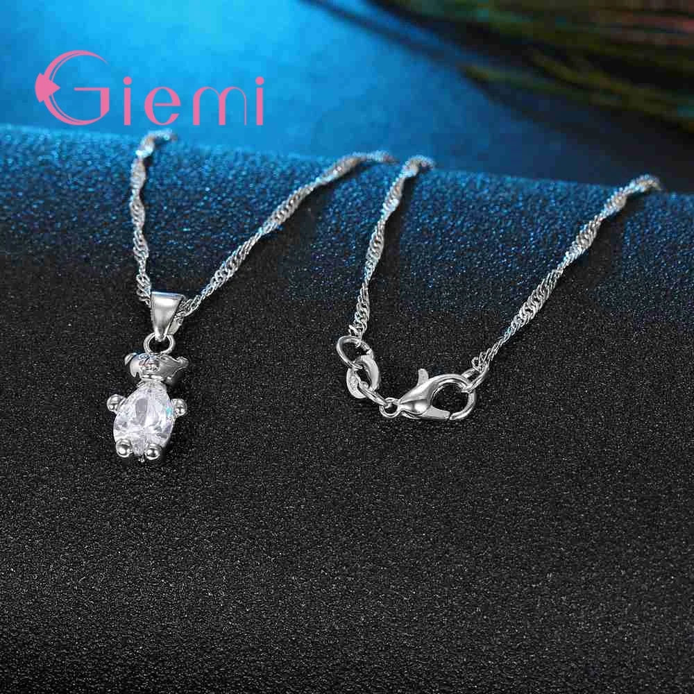 Brand Shiny Jewelry Sets for Women 925 Sterling Silver Lovely Bear Pendant Best Wedding Necklace Earrings Accessories Hot