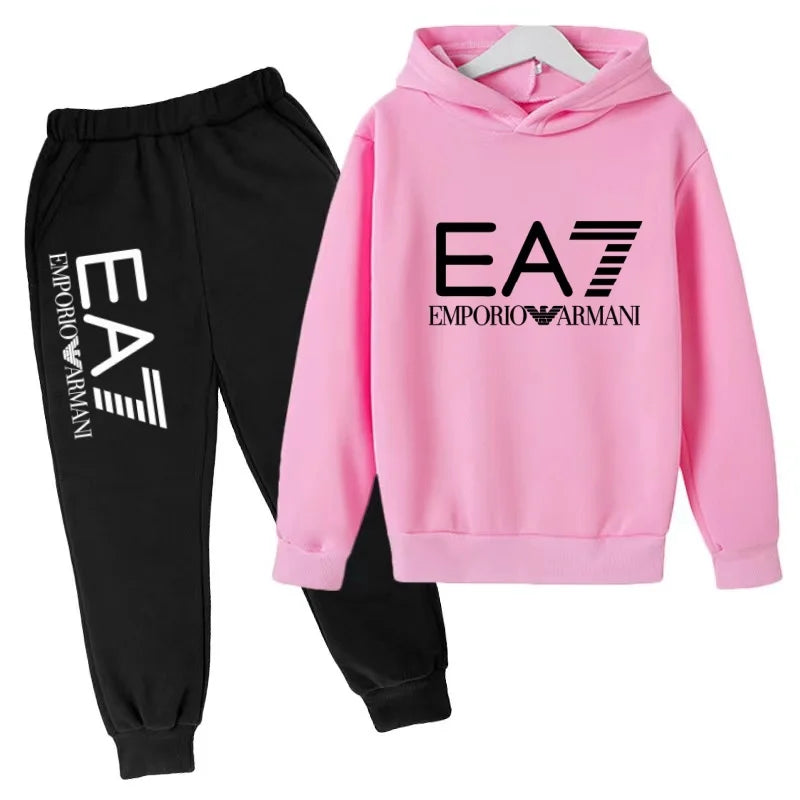 Kids Autumn Winter Hoodie Boy Girl 3-12Yrs Letter Print Clothing Casual Top+Trousers 2P Child Gift Brand Sports Coat Jogging Set