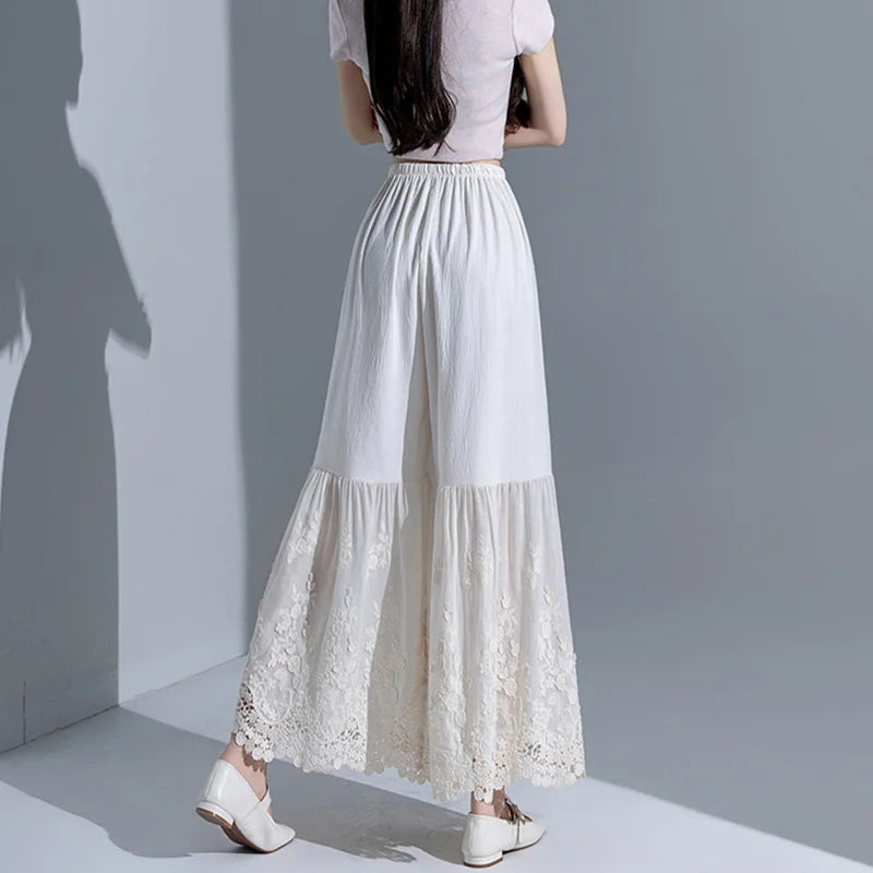 Non- Static Embroidered Lace  Base Pant High Waist Long Pants Polyester Cotton Blend Comfortable Stretchy Skirt