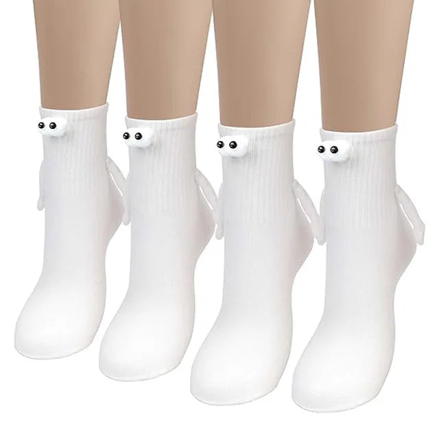 2 Pairs Women Fashion Funny Socks Creative Magnetic Attraction Hands Black White Cartoon Eyes Couples Socks